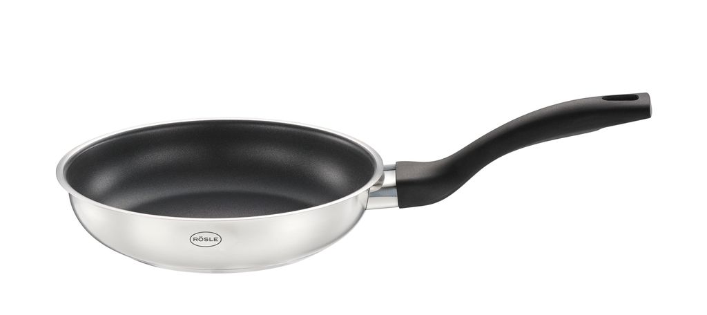 RÖSLE Basic Line Bratpfanne Ø 20 cm, Edelstahl 18/10, mit Antihaftversiegelung ProPlex, Schüttrand, induktions- und spülmaschinengeeignet