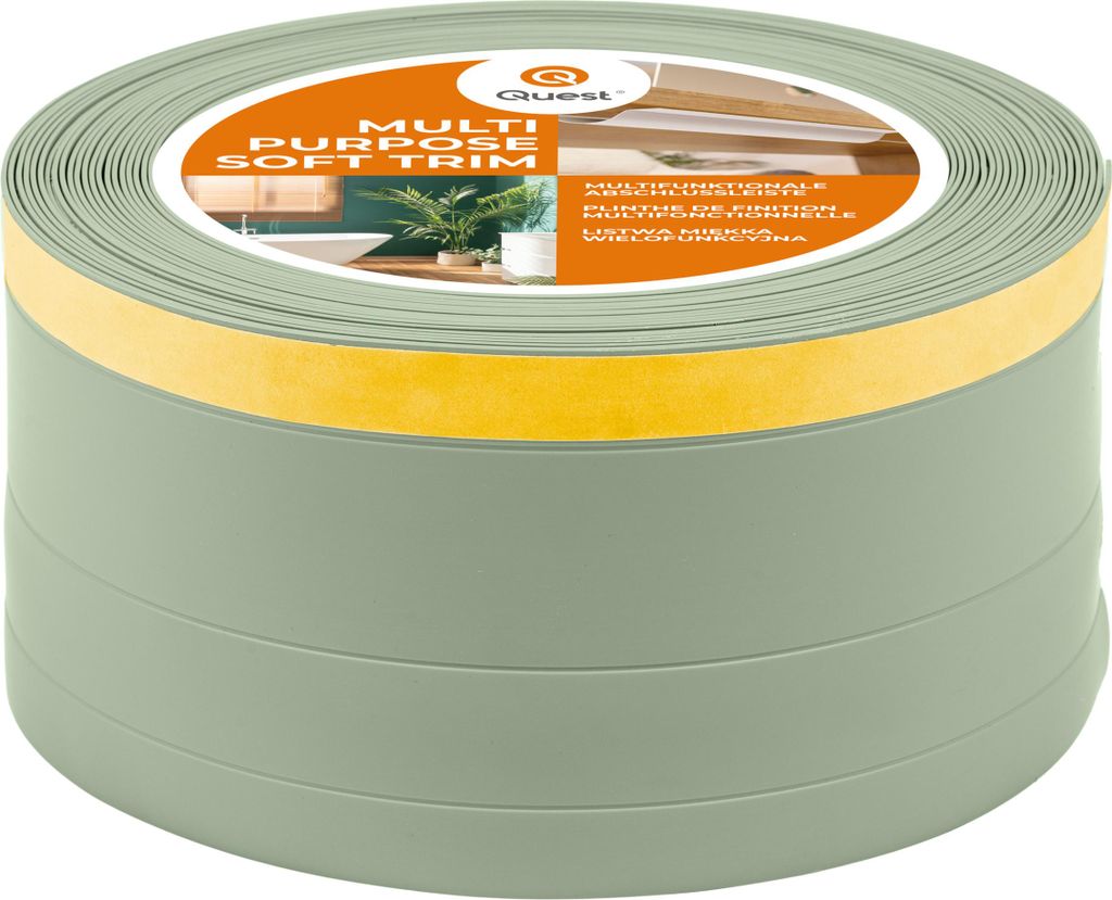 QUEST 4in1 Multifunktionsleiste, Weichsockelleiste Selbstklebend 1x120mm, 15m, Abschlussleiste Multifunktional, Flexibel, Dekorativ, UV-beständig,...