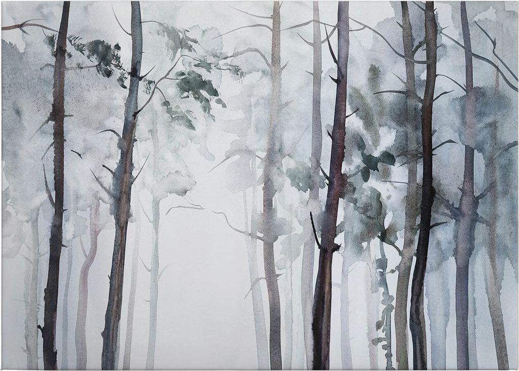 Leinwandbild Bäume Blätter 50 x 70 cm - Wandbild Weiß Schwarz - Keilrahmen Aquarelle Natur Wohnzimmerdeko Wanddeko Wandgemälde
