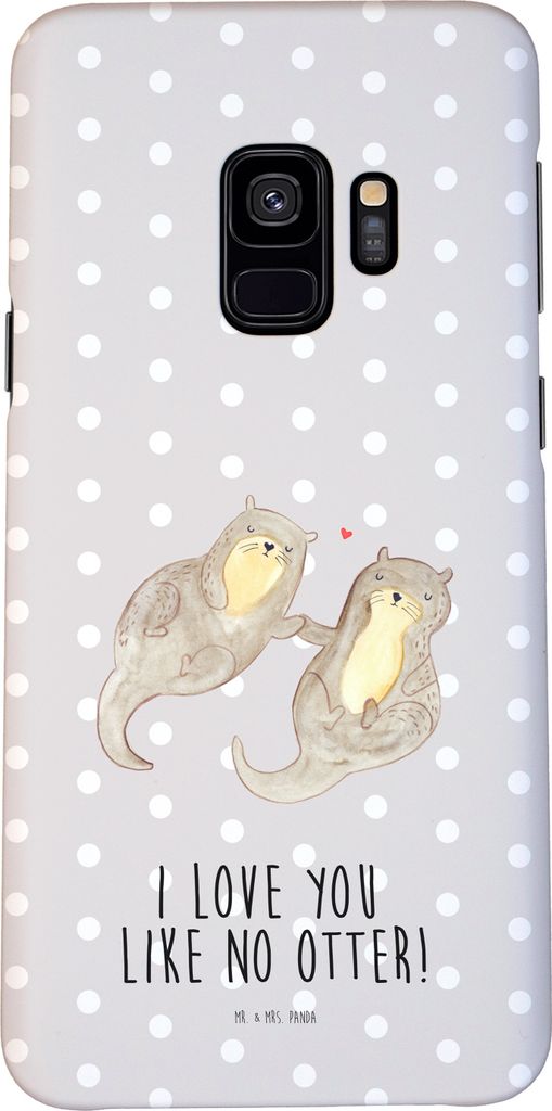 Mr. & Mrs. Panda Samsung Galaxy S9 Handyhülle Otter Hände halten - Grau Pastell - Geschenk, Hülle, Smartphone, glücklich, Paar, Handy Schutzhü...
