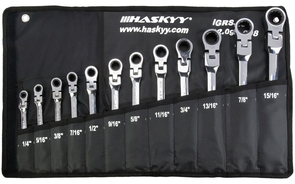 HASKYY 12tlg-Gelenk-Zoll-Ratschenschlüssel-Satz-Set 1/4" - 15/16"