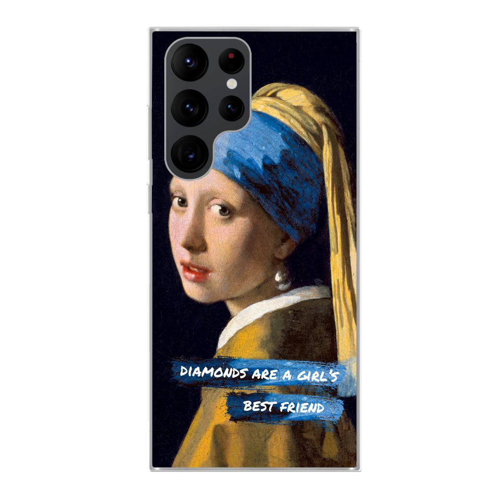 MuchoWow Handyhülle Schutzhülle Hülle für Samsung Galaxy S22 Ultra Girl with a Pearl Earring - Zitat - Schmuck Silikon Softcase Handy Hülle ...