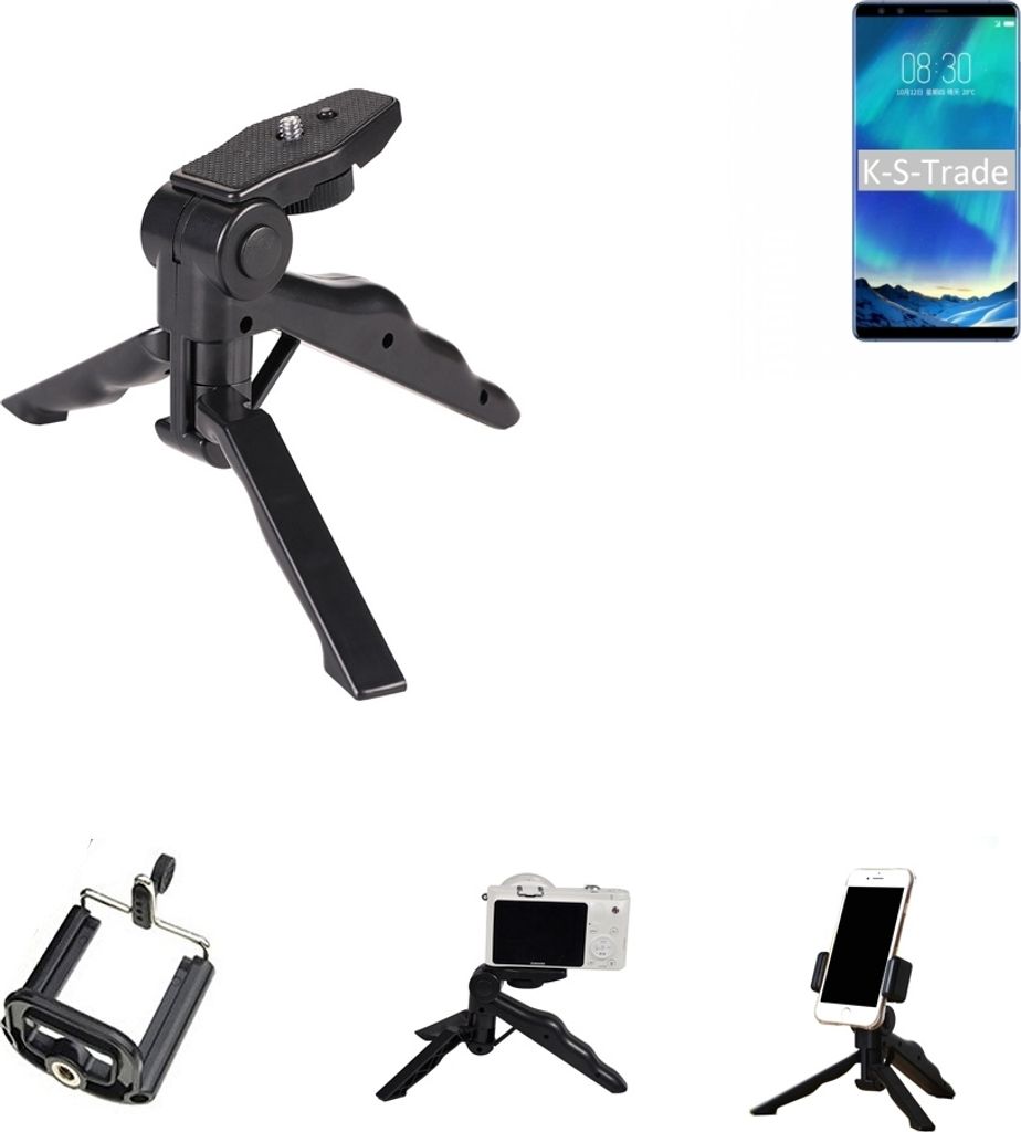K-S-Trade Stativ Tisch-Ständer Dreibein Handy-Stativ Ständer kompatibel mit Nubia Z17 S Mini-Stativ Smartphone Tripod Handy-Stativ aus Plastik