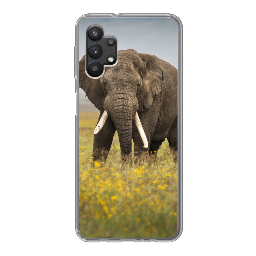 MuchoWow Handyhülle Schutzhülle Hülle für Samsung Galaxy A32 5G Elefant - Blumen - Gras - Tiere - Natur Silikon Softcase Handy Hülle - Softcase