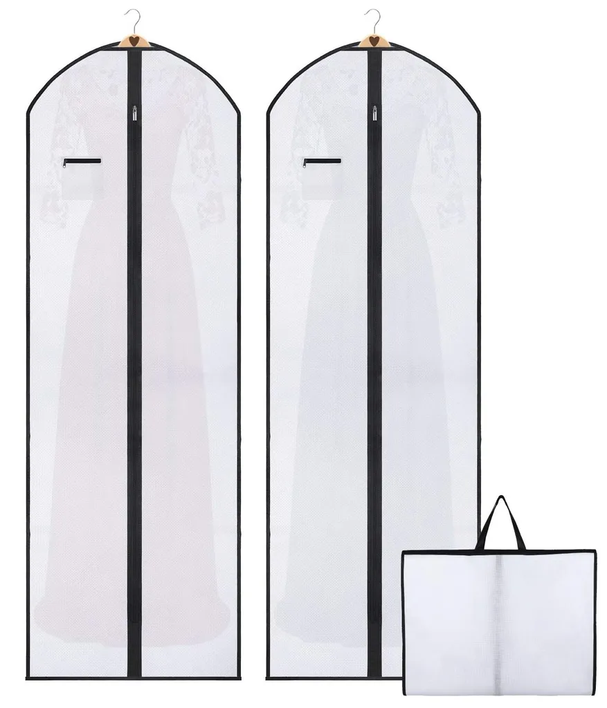 Housse de protection pour robe de mariée 180 cm anti-poussière en lot de 2