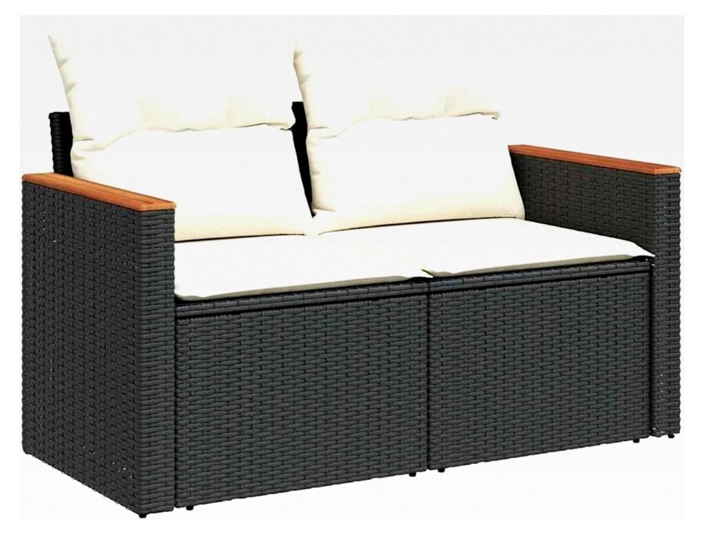 Gartensofa 2-Sitzer mit Kissen, Terrassensofa mit abnehmbarem waschbarem Bezug, Gartenmöbel Sofagarnitur, Schwarz Poly Rattan
