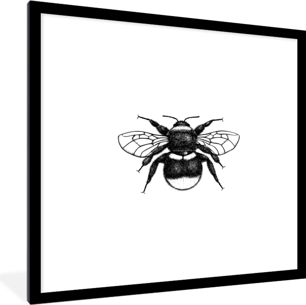 MuchoWow Gerahmtes Poster Hummel - Botanisch - Retro - Insekten 40x40 cm - Poster mit Schwarzem Bilderrahmen Wandposter Rahmen Foto Bilder - Post...