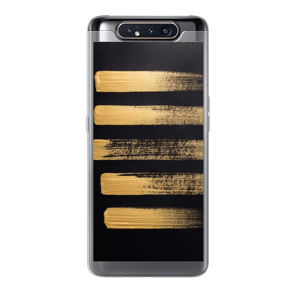 MuchoWow Handyhülle Schutzhülle Hülle für Samsung Galaxy A80 Muster aus goldener Farbe auf schwarzem Hintergrund Silikon Softcase Handy Hüll...