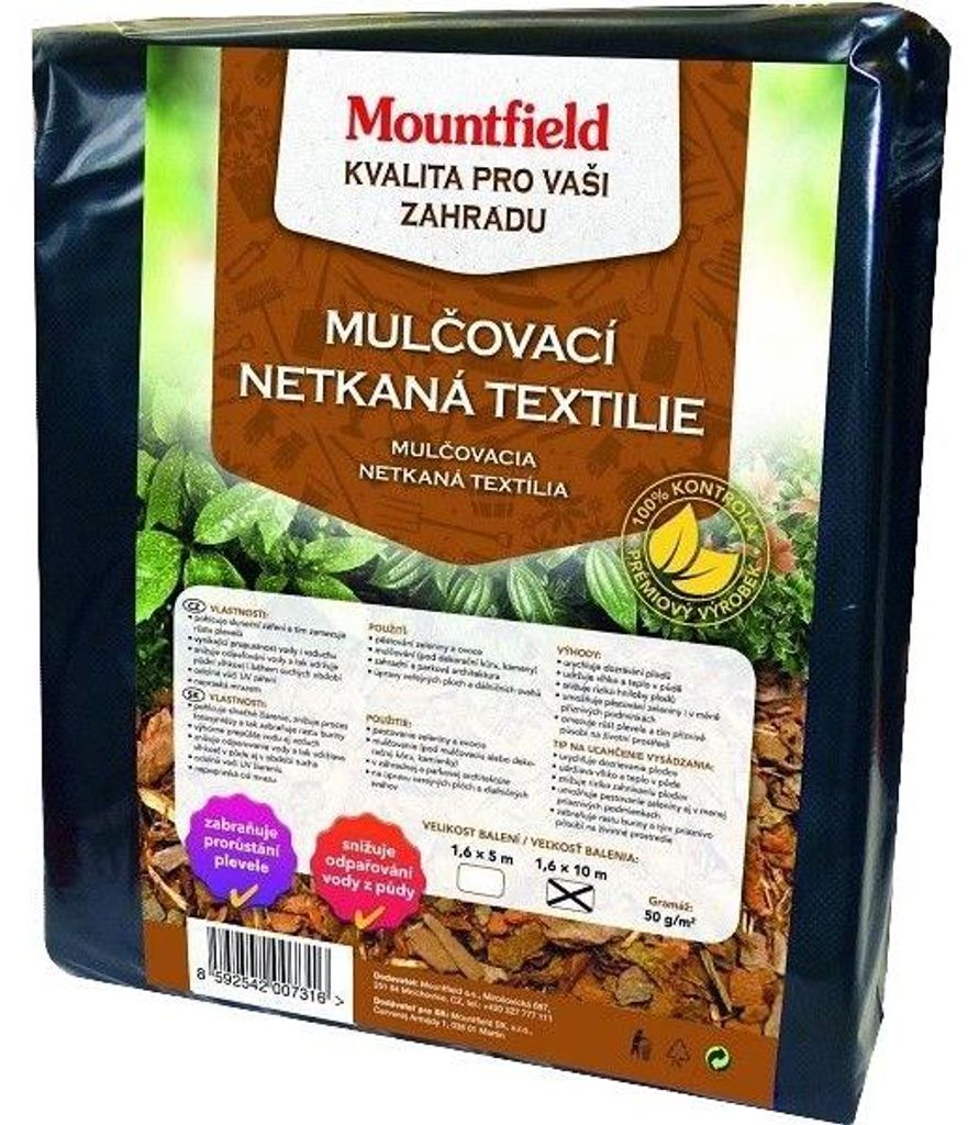 Mountfield Mulch-Vliesstoff Schwarz 1,6 x 10 m