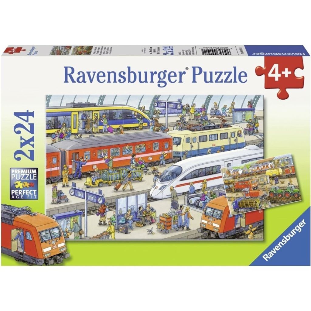 2 x 24 Teile Ravensburger Kinder Puzzle Trubel am Bahnhof Produktbild 