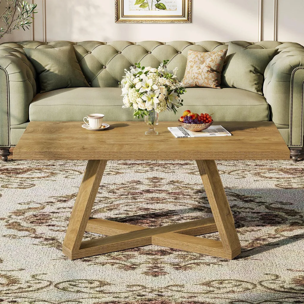 Table basse bois aspect vieilli 120 cm - Style campagne rustique marron