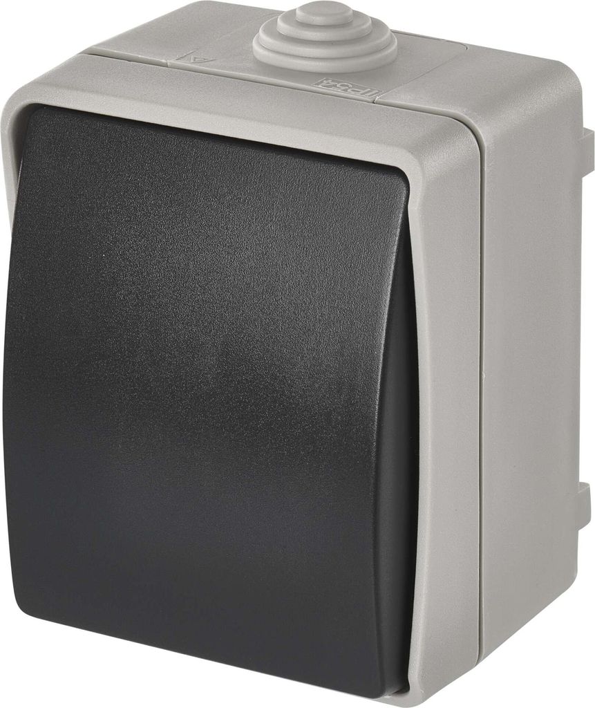EMOS Wechselschalter mit Wippe, Treppenhaus-Schalter für Beleuchtung, grau-schwarz, 250 V/10 AX, Aufputz zur Wandmontage, IP54 für Außen, A1398