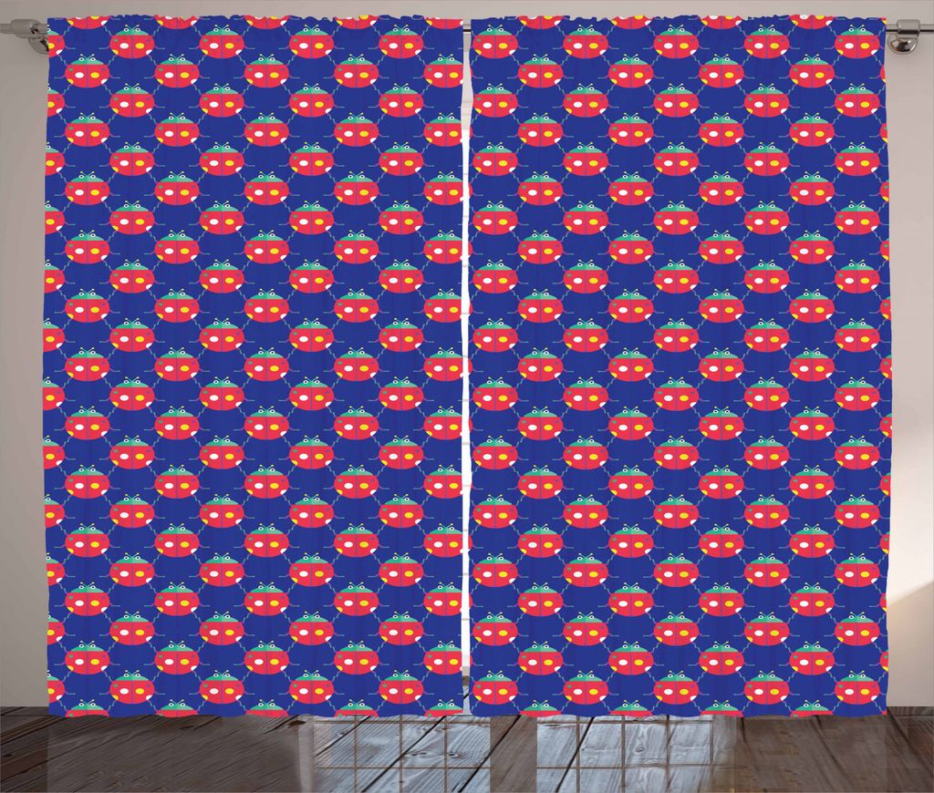 ABAKUHAUS Marienkäfer Rustikaler Vorhang, Vibrant Bugs Wald Fauna, Wohnzimmer Universalband Gardinen mit Schlaufen und Haken, 280 x 245 cm, Mehrfa...