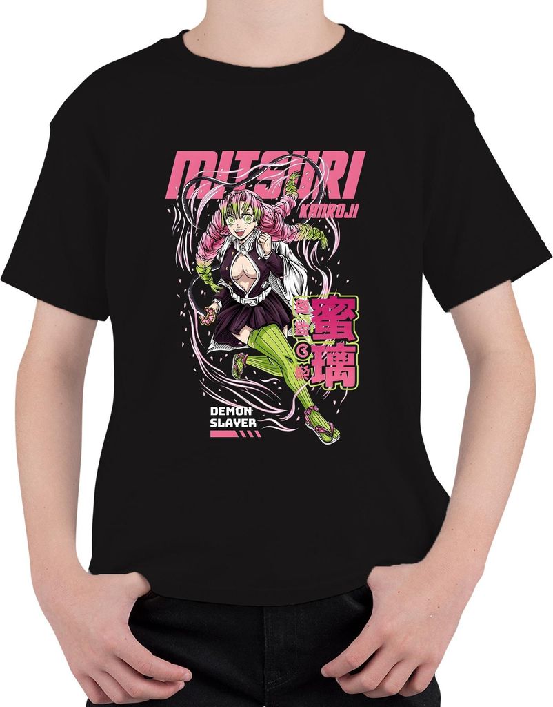 Mitsuri Kanroji Demon Slayer Love Hashira Anime Manga Pink Kawaii Uni Kinder T-Shirt, Schwarz, 152
