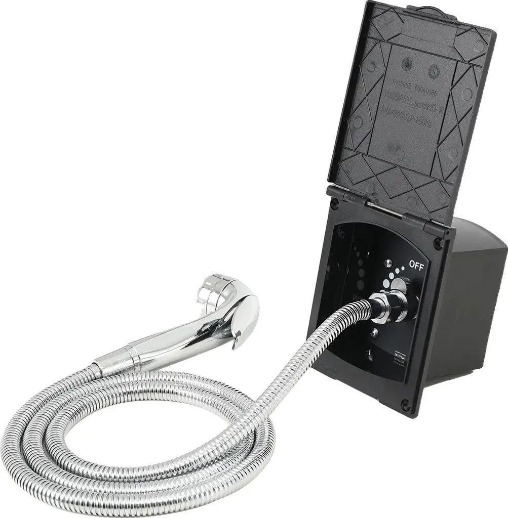 Doccia per esterni, materiale resistente ai raggi UV, flusso d'acqua regolabile, nero