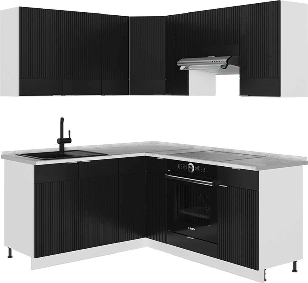 Eckküche Vicco Fame-Line Schwarz gestreift/Weiß 190 x 46 cm ohne Arbeitsplatte, Model 51099