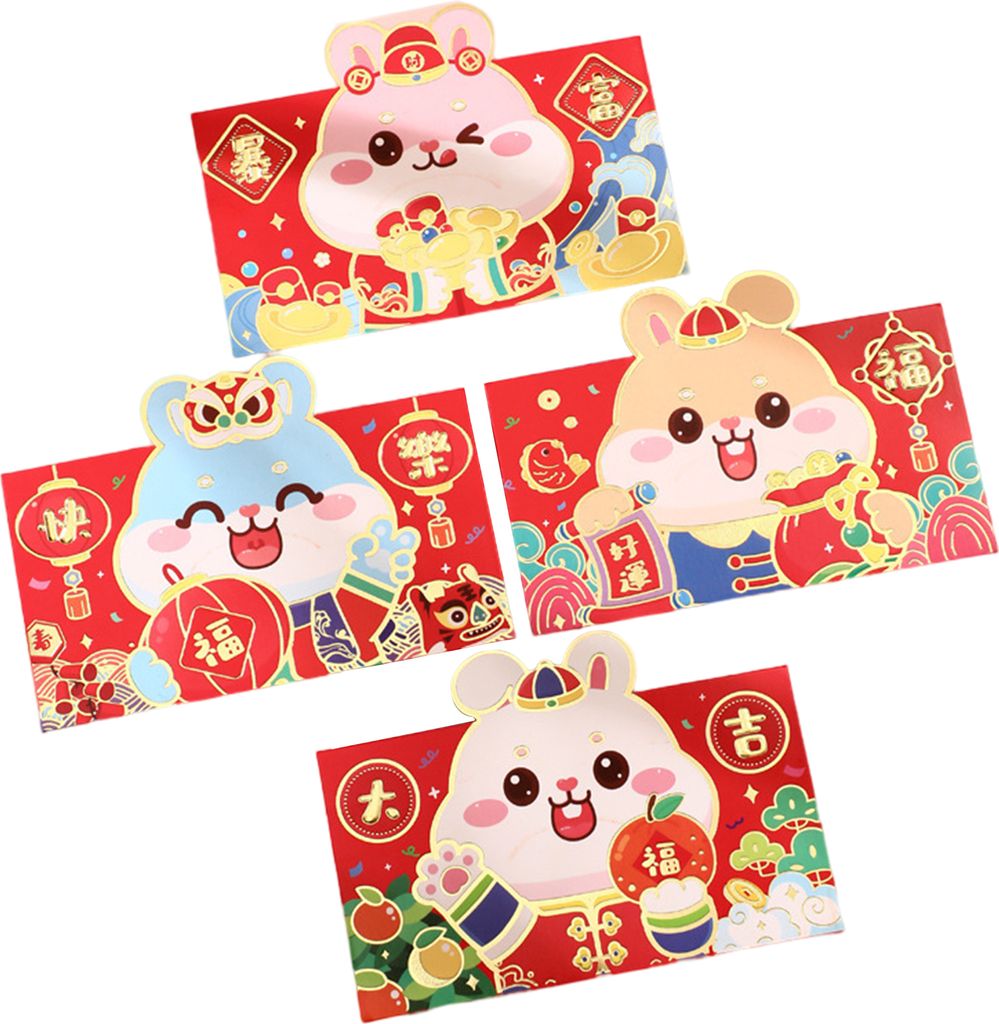 4pcs/Pack 2023 Rote Umschläge Cartoon jubilant gestempeltes Festival Requisiten Papier kreative chinesische horizontale rote Umschläge für Neuja...