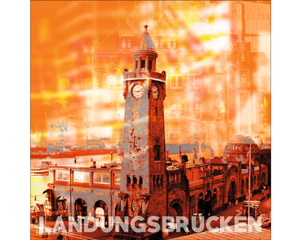Glasbild Hamburg Landungsbrücken 20x20 cm