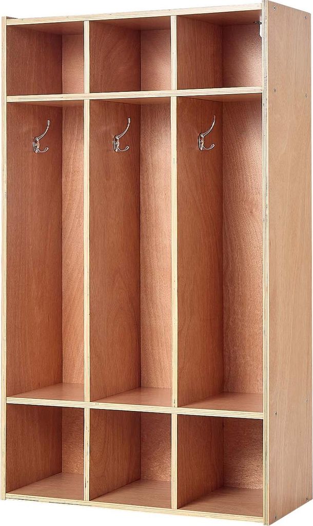 SucceBuy Offener Kinderkleiderschrank aus Sperrholz, Kindergarderobe mit 6 Haken und 9 Fächern (3 große und 6 kleine), Garderoben- und Aufbewahru...