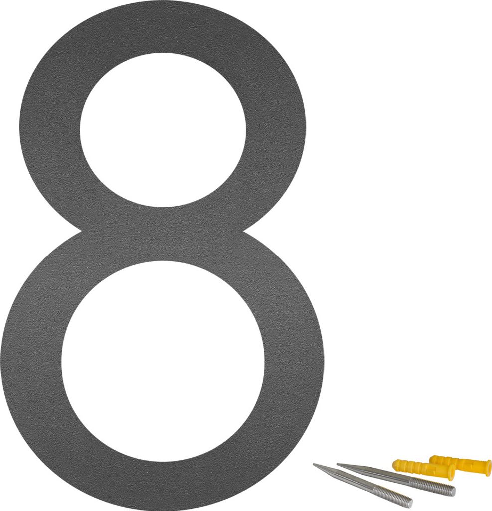Edelstahl Hausnummer Nummer Buchstabe Auswahl Hausnummernschild Schrift Arial Anthrazit Matt 20cm V2Aox, Ziffer:8, Design:2D