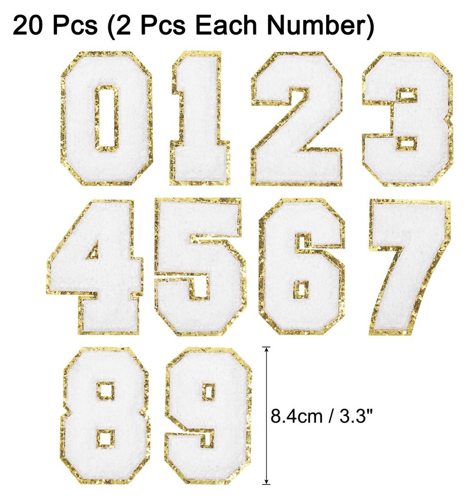 20 Stš¹ck glitzernde Zahlen-Aufn?her, 8,4 cm, Chenille-Stickerei, Zahlen zum Aufbš¹geln, fš¹r Team-Uniformen, Sport-T-Shirts, Hš¹te, Tasche...