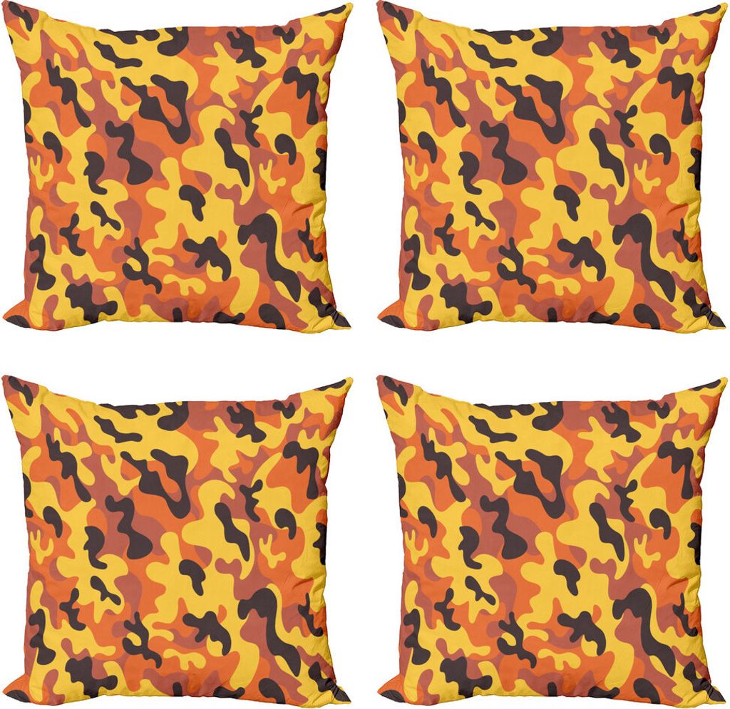 ABAKUHAUS Camo Kissenbezug Set (4 Stück), Lively Bunte Camo Art, Moderner Doppelseitiger Digitaldruck, 50 cm x 50 cm, Gelb Orange Getrocknete Rose
