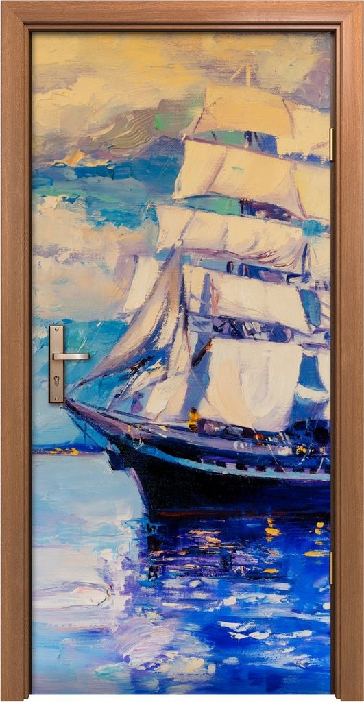 Türposter 90x200 cm Türaufkleber Türtapete Türfolie Klebefolie Meereslandschaft Schiff segelt Meer