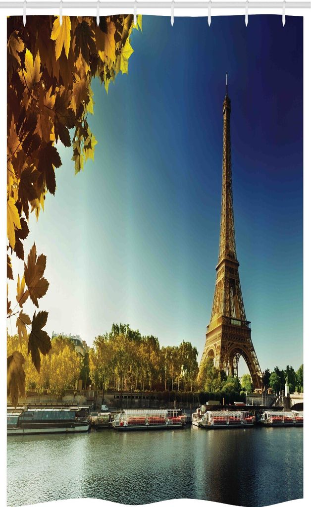 ABAKUHAUS Eiffelturm Schmaler Duschvorhang, Paris mit Turm, Badezimmer Deko Set aus Stoff mit Haken, 120 x 180 cm, Erde Gelb Grün Blau