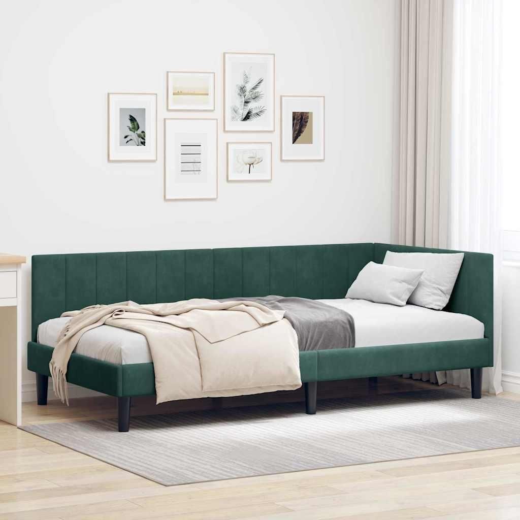 Maison Exclusive - Eckbettgestell mit Kopfteil Dunkelgrün 100 cm x 200 cm Samt