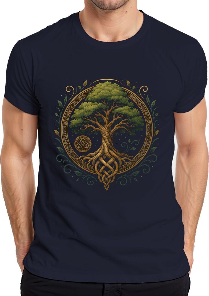keltischer baum des lebens yggdrasil Wikinger Valhalla Nordisch Herren T-Shirt, Navy, 3XL