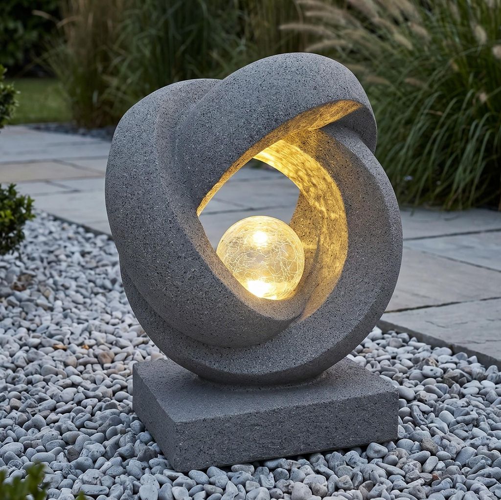 Solarleuchte Skulptur Granit-Optik moderne Solarlampe Produktbild 