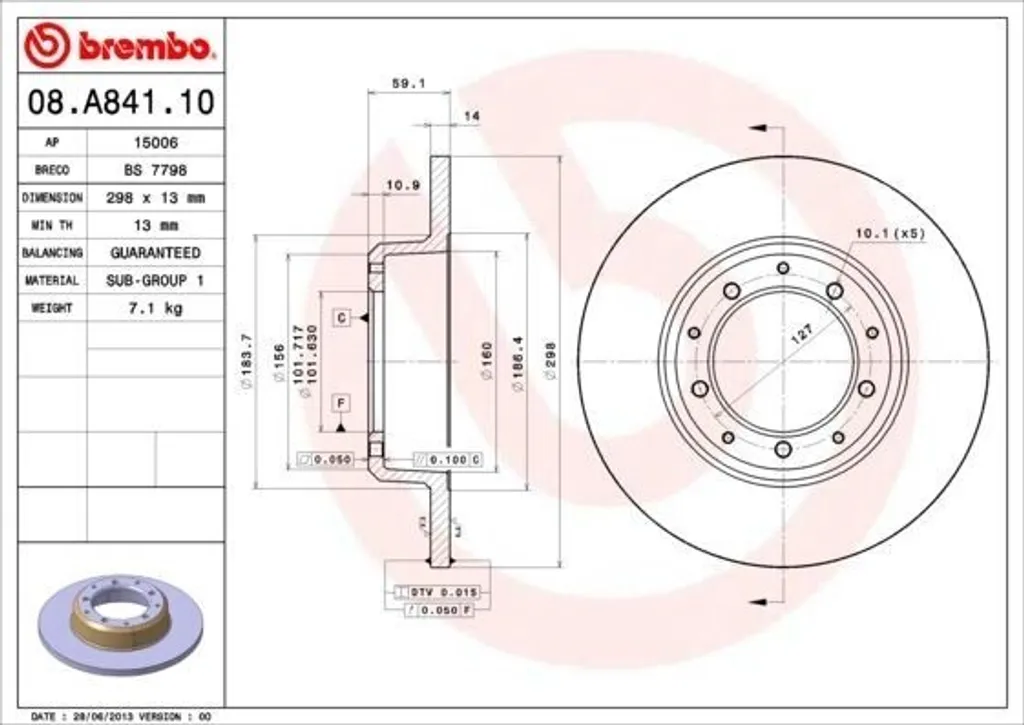 Disque de Frein Defender L316 Brembo 08.A841.10 Idéal pour le Tout-Terrain