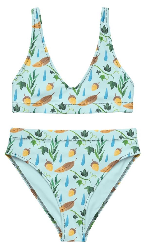 Mr. & Mrs. Panda Bikini Regentage Design Größe XXL - Weiß - Geschenk, Wald, Aquarell, Efeu, Eiche, 2er Set, High Waist, Bademode, Zweiteiler, Bl...