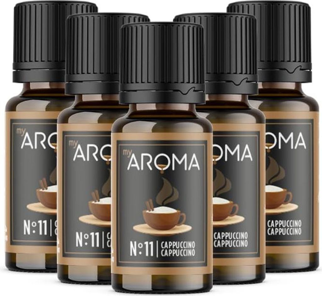 myAROMA Flavour Drops – Cappuccino, 5x10ml, Zuckerfrei, Kalorienfrei & Vegan, Natürliches Aroma ohne Künstliche Farbstoffe