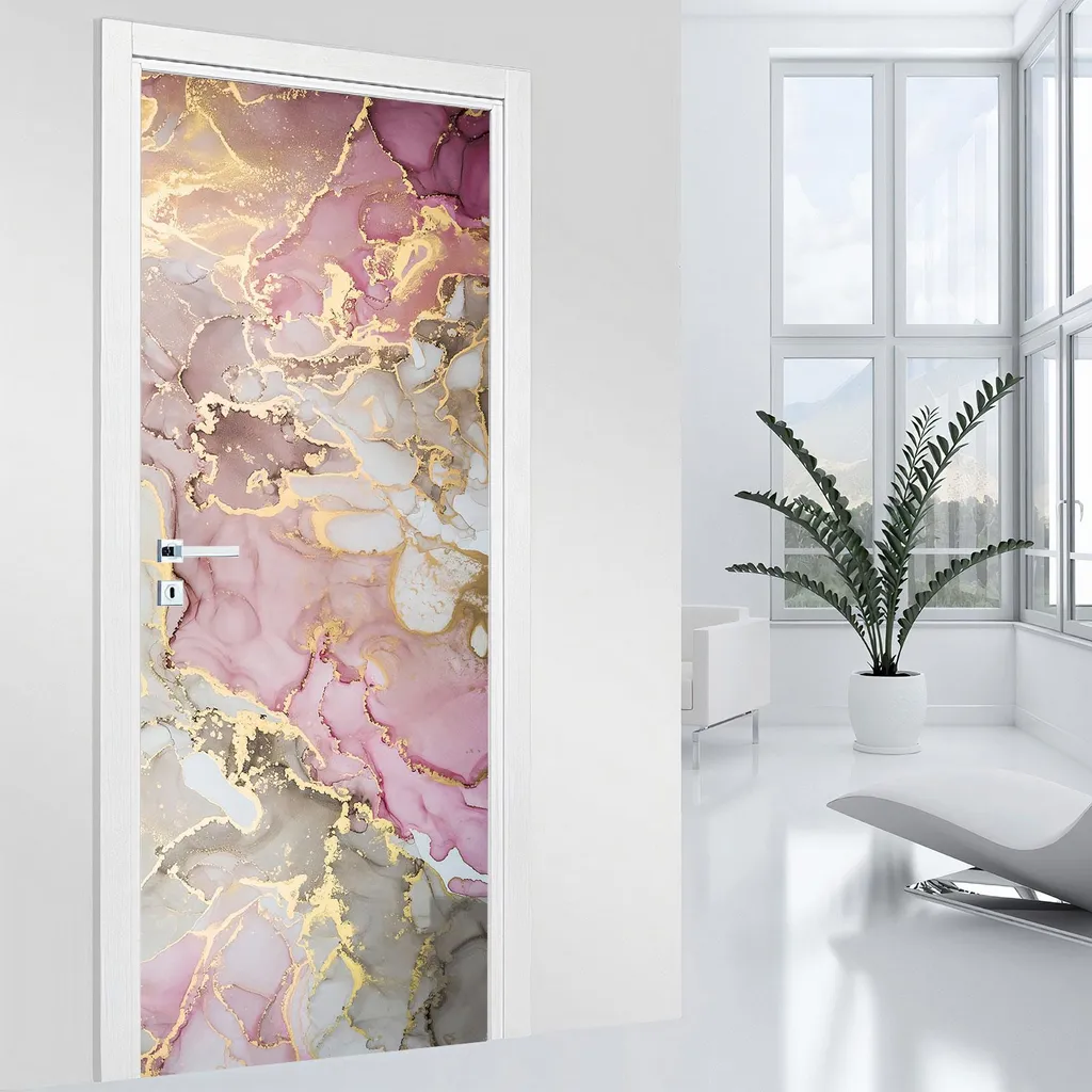 Relooker une porte abîmée Sticker Lumaléa Effet Marbre Adhésif 93x205cm