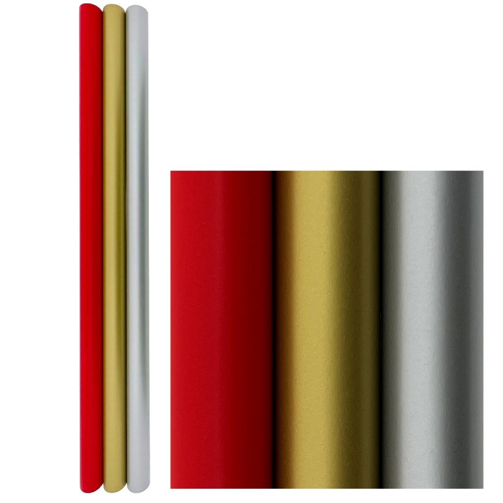Weihnachtspapier Geschenkpapier für Weihnachten – 80 Gramm beschichtetes Papier – Rot Silber Gold – 3 Meter x 70 cm – 3 Rollen