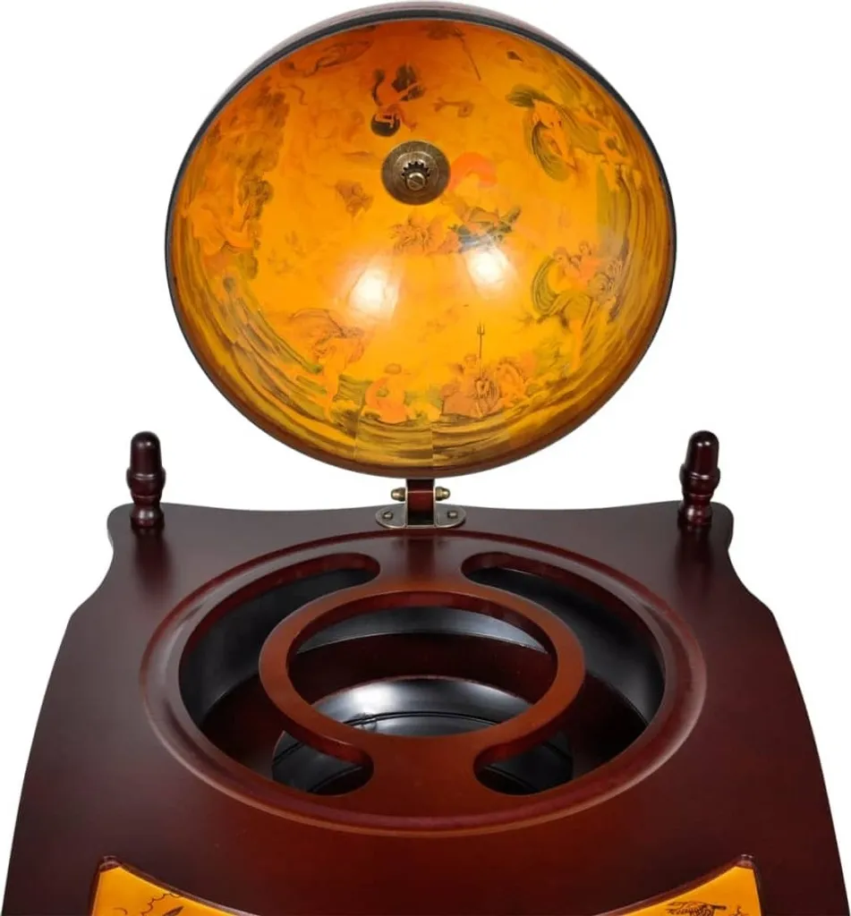 Table bar globe en bois d'eucalyptus avec rangement intérieur