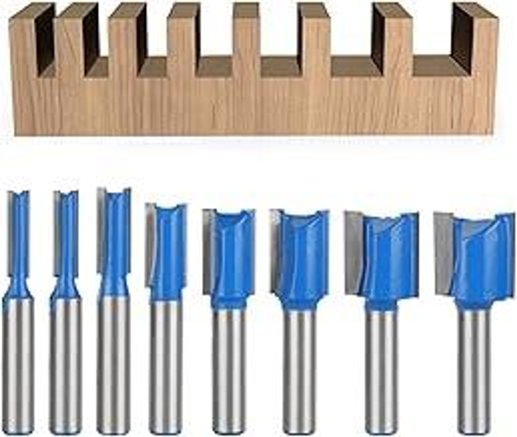 BIGP 8 Stück 8mm Schaft Nutfräser, 5mm 6mm 8mm 10mm 12mm 14mm 18mm 20mm Gerades Fräser-Set, Fräsfräser-Bits für Holzbearbeitung, Rillenmeiße...