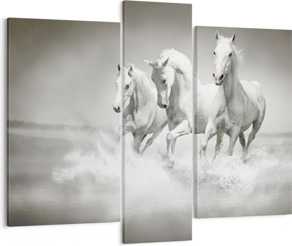 Bild auf Leinwand - Leinwandbild - Bauernhof pferde galopp freiheit - 95x80cm - Wand Bild - Wanddeko - Leinwanddruck - Bilder - Kunstdruck - Wandde...