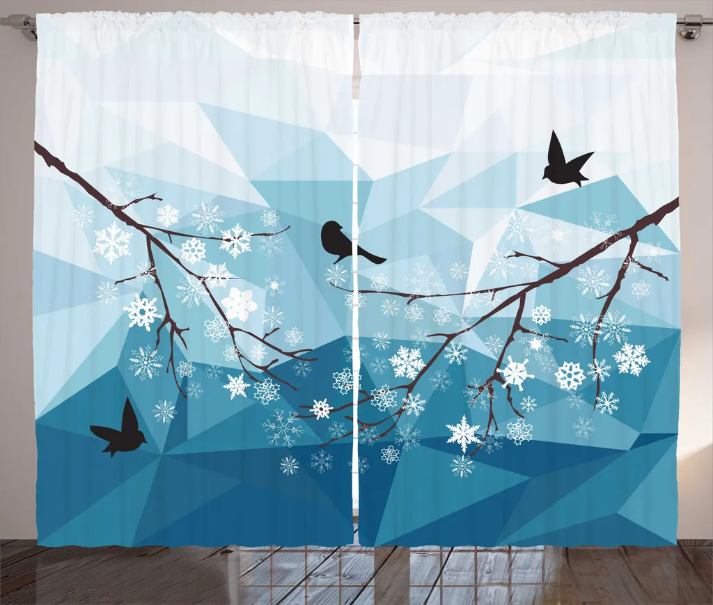 Rideaux de Salon Universels avec Crochets Décor Oiseaux Polygones 280x225