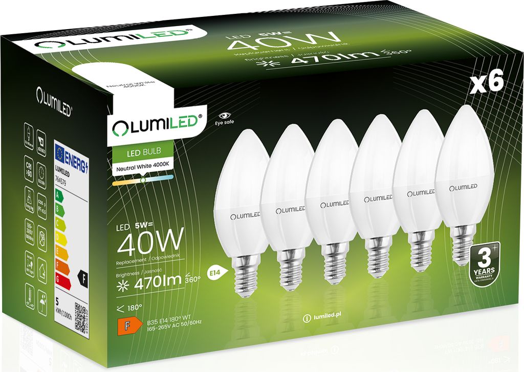 LUMILED B35 E14 LED Lampe 5W (ersetzt 40W), 470 Lumen, Produktbild 