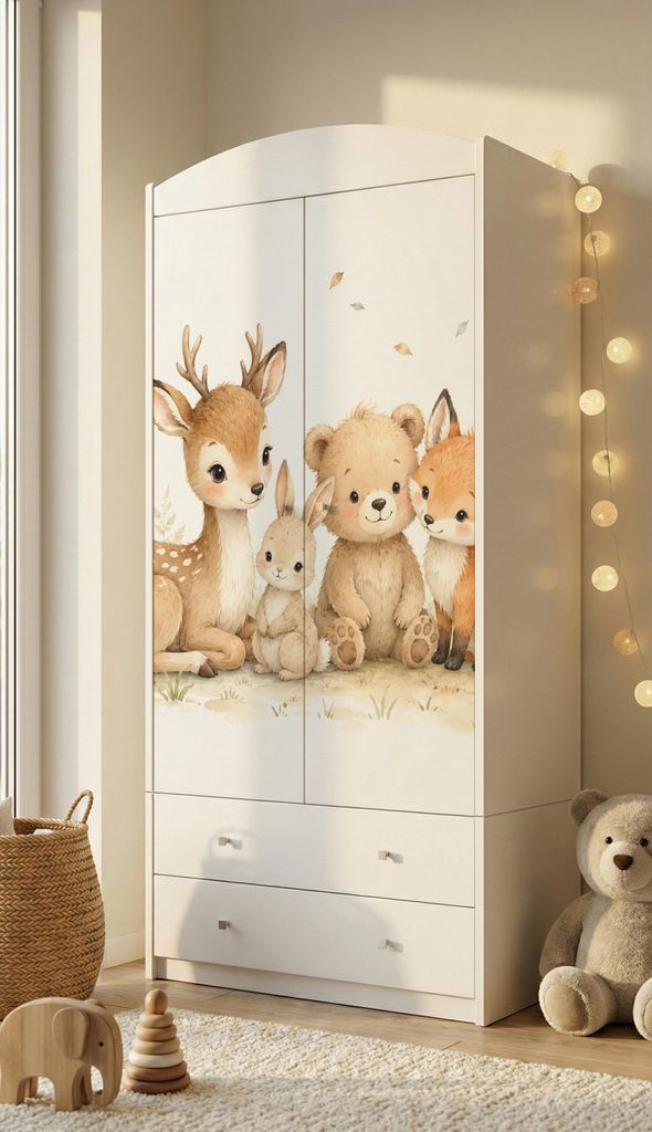 Kinderkleiderschrank mit Motiv, 2-türig mit 2 Schubladen & Produktbild 