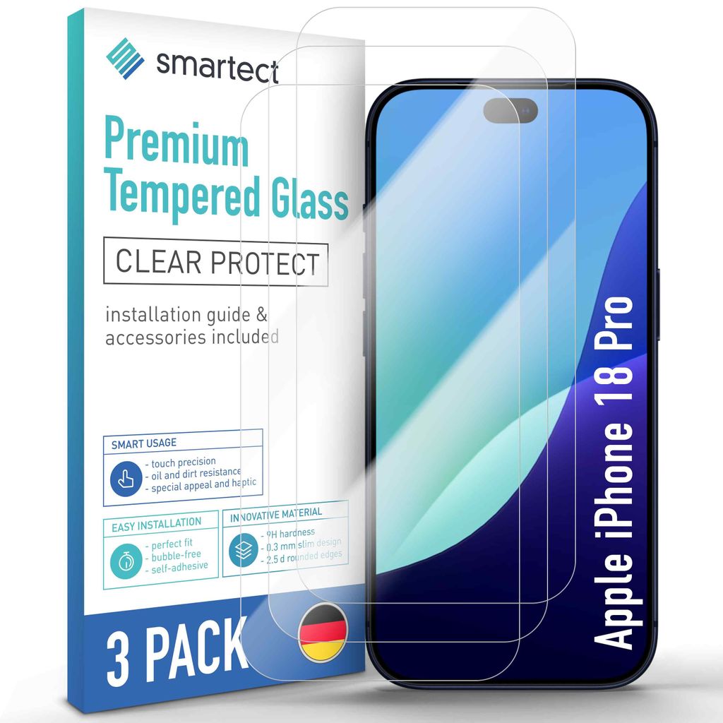 3x Schutzglas Panzerfolie Klar für Apple iPhone 18 Pro Produktbild 