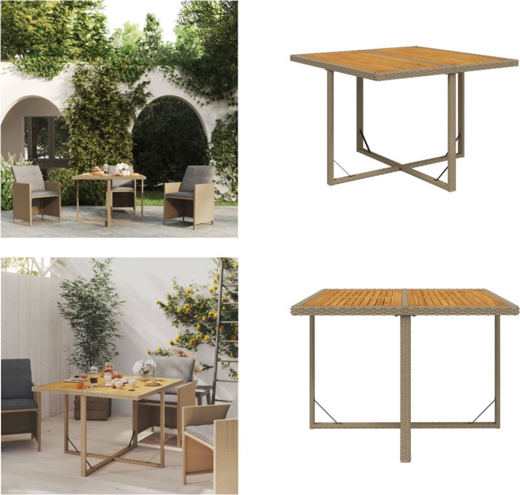 vidaXL Gartentisch Beige 109x107x74 cm Poly Rattan & Massivholz Akazie - Gartentisch - Gartentische - Tisch - Esstisch