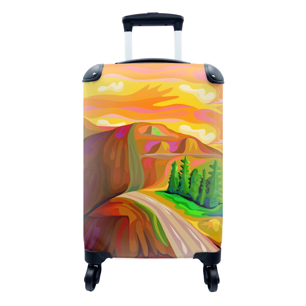 MuchoWow Koffer Handgepäck Trolley Rollkoffer Kleine Reisekoffer mit 4 Rollen - Berglandschaft auf einem Ölgemälde - Cabin Size < 55x40x23 cm ...