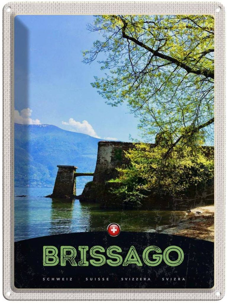 vianmo Blechschild 40x30 cm Brissago Schweiz Architektur Bildmotiv Reisemotiv Abenteuer Reisen Europa Urlaub Häuser