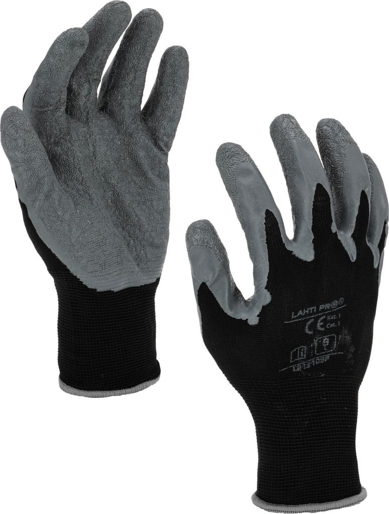 Latexhandschuhe Schwarz-Grau L212109P, 12 Paar, "9", Ce, Lahti