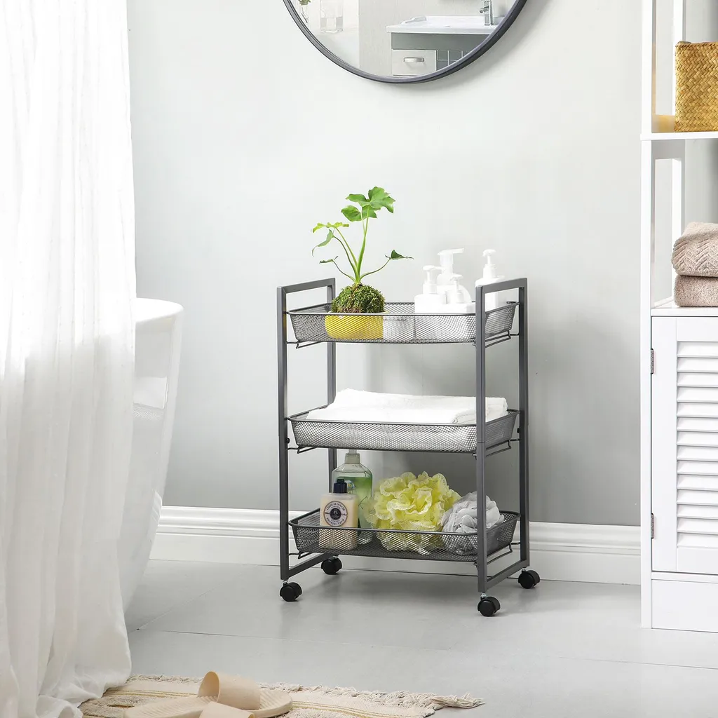 Chariot de service gris pour préparation de commande et bureau