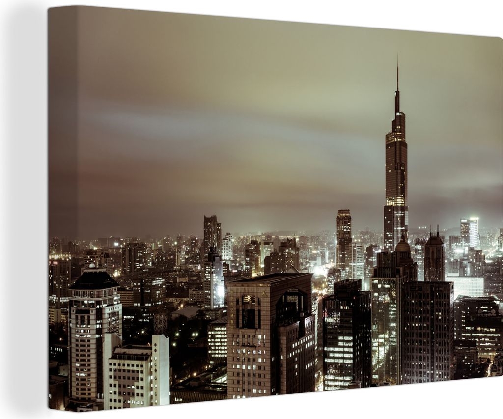 OneMillionCanvasses - Leinwandbilder - 140x90 cm, Skyline von Nanjing am Abend, Wandbilder Kunstdruck Wanddekoration - Foto auf Leinwand - Gemäl...