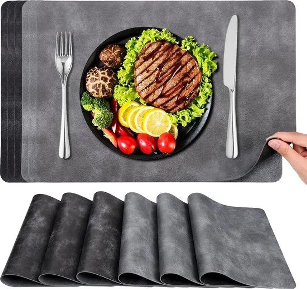 Sets de table rectangulaires en cuir synthétique imperméable 6 pièces